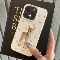 Coque de téléphone portable antichoc en cuir texturé motif cerf floral mignon pour iPhone 16 15 17 18 Pro Max