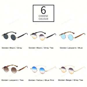 Lunettes de soleil rondes rétro 2025 personnalisables avec logo, monture fine, verres dégradés UV400, rivets, style punk, pour hommes et femmes - Product Image 5