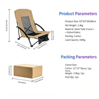 Chaise de camping pliante légère à dossier haut en maille, siège bas, en tissu Oxford, portable, pour extérieur et plage