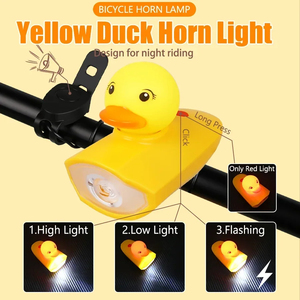 Lampe de poche jaune 2-en-1 pour vélo, lampe de nuit, <span class=keywords><strong>klaxon</strong></span> de moto en caoutchouc avec batterie, phares en plastique pour cyclisme en toute sécurité - Product Image 2