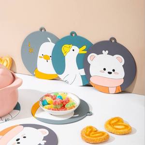 Cartoon Animal Round Silicone Cup Coaster Non Slip Heat Resistant Waterproof With Hanging Hole <b>Table</b> <b>Protection</b> Pad For Home Use - Product Image 1