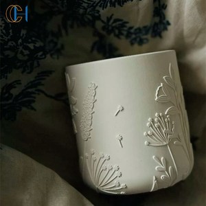C & H Vente en gros de bougies en céramique gaufrée faite à la main avec fleur de <span class=keywords><strong>soleil</strong></span> Bougies parfumées de longue durée avec logo gravé - Product Image 4