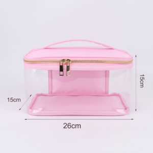 Sac cosmétique personnalisé réutilisable, écologique, à double fermeture éclair, en PVC transparent, tendance, durable, avec motif de lettres brodé, doux - Product Image 5