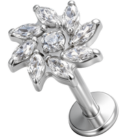 Clous d'oreilles en titane TT ASTM F136 avec zircon en forme de fleur, bijoux de piercing en titane de qualité implant G23, plaqué or