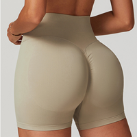 Shorts de yoga taille haute pour femme avec logo personnalisé, compression, effet push-up, sans coutures, pour l'entraînement, tenue athlétique unie