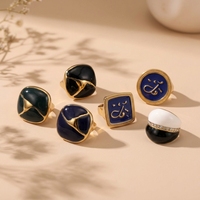 Cincin Baja Anti Karat Berlapis Emas 18K Model Bola Terpilin Enamel Vintage Motif Bunga Warna Kontras Simpul Cincin Statement Perhiasan Tahan Air