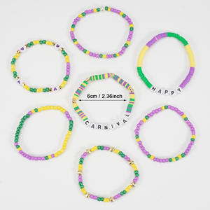 Ensemble de bracelets de fête perlés en <span class=keywords><strong>poterie</strong></span> douce de Style bohème Happy Mardi Gras pour femmes Bracelets perlés initiaux pour Bracelets perlés - Product Image 4