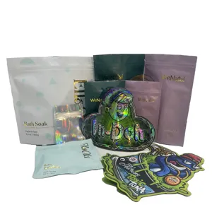 Customization powder food packaging seed stand up pouch with zipper hologram hot stamp foil custom mylar die cut bags