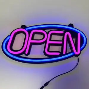 Customized store open neon sign boards electronic lighted led neon for business lighting 24 hours shop hanging