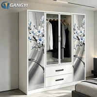 Armoire moderne en acier avec miroir et serrure à clé, 4 portes coulissantes, armoire de rangement pour chambre à coucher