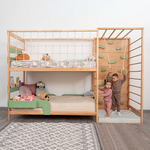 Cama litera doble de madera de lujo verde para niños, con diseño de escalada, para dormitorio moderno infantil - Product Image 2