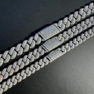 Chaîne cubaine en argent 925 avec diamants Moissanite, or blanc bicolore, collier Hip Hop pour homme, bijoux tendance - Product Image 1