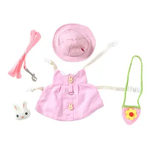 Easter Pet Rabbit Dress Small Animal Harness Vest and Leash with Mini Hat Bag and Rabbit Brooch Escape-Proof Pet Bunny Clothes