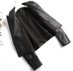 3126 traje de diseño clásico y elegante bolsillo de solapa cuero genuino piel de oveja señoras Chaqueta corta abrigo - Product Image 5