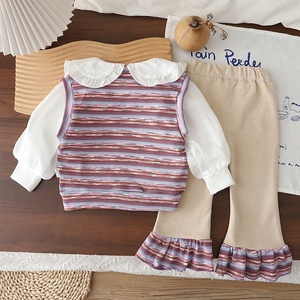 Ensemble 3 pièces à manches longues avec décor floral et blocs de couleur pour filles, tenue décontractée de printemps - Product Image 4