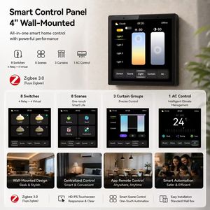 Tuya Zigbee 4英寸智能触摸控制面板墙壁开关4路继电器窗帘空调灯场景4合1开关屏幕调光开关 - Product Image 2