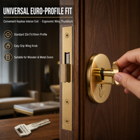 Cylindre de serrure de porte de sécurité UE en acier inoxydable pour intérieur avec trois clés