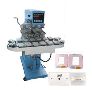 Imprimante tampographique à quatre couleurs avec convoyeur pour bougies, DVD, ventilateurs, logos Lego, horloges, état neuf, moteur principal - Product Image 1