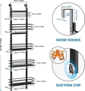 Organizador de despensa de metal para cozinha, organizador de despensa com 5 camadas, porta de metal para cozinha, organizador de prateleira de especiarias