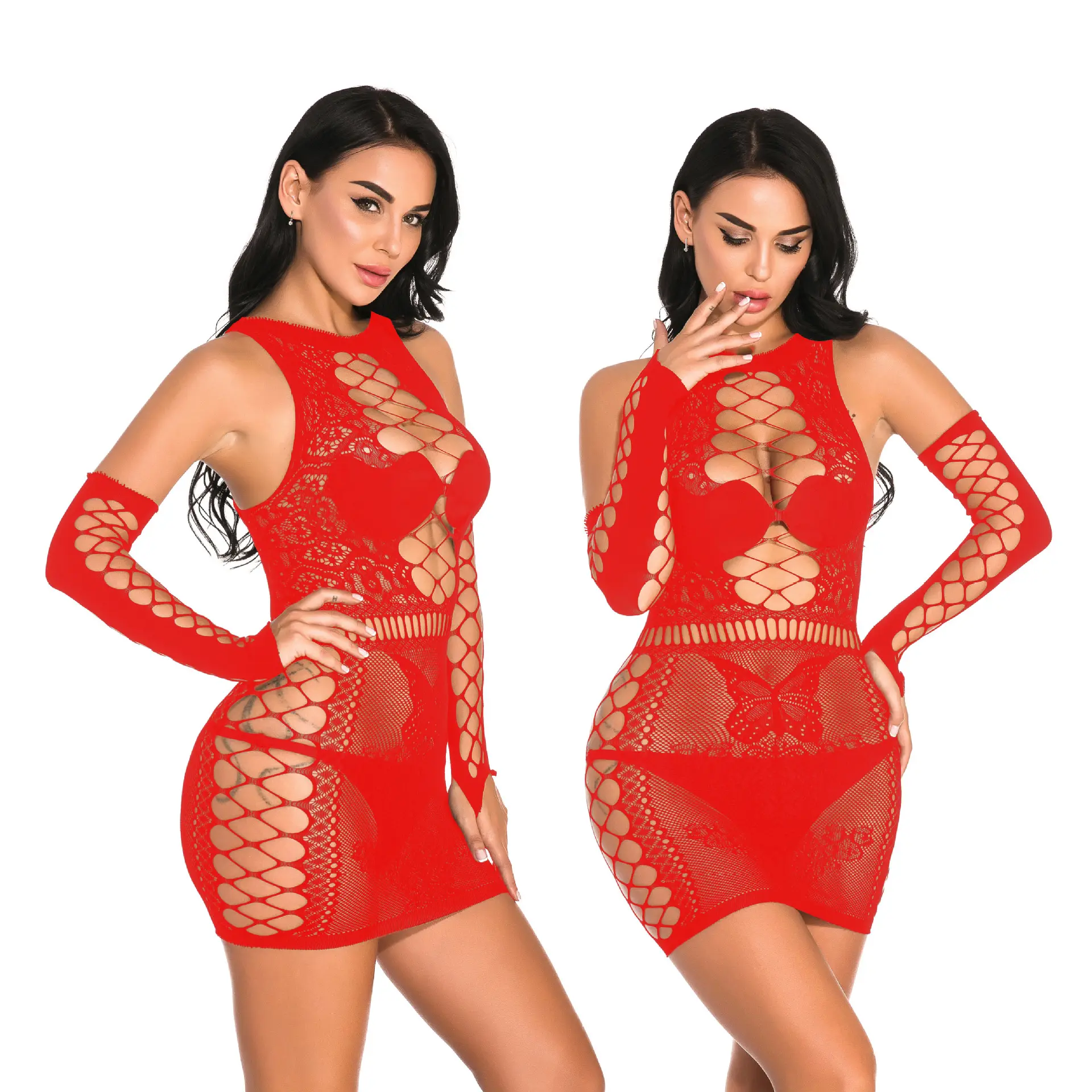 Body stocking 2022 Girls Sexy Mesh Hollow Out Dress For Women Transparent Bodycon Fishnet Club Dresses