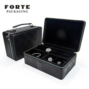 FORTE - Nuevas Cajas de Joyería de Piel Sintética Negra, Estuche Organizador de Viaje, Caja de Almacenamiento con Asa - Product Image 1