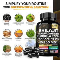Compléments alimentaires à base de plantes 8 en 1 Shilajit Ashwagandha Rhodiola Rosea Ginseng Panax Ginseng 15 250 mg Extra Fort 60 capsules