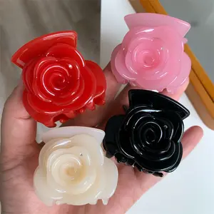 La migliore vendita di lusso di piccole dimensioni rosa acetato fiore accessorio per capelli artiglio per ragazze prodotto di alta qualità squalo fermaglio artigli 2024