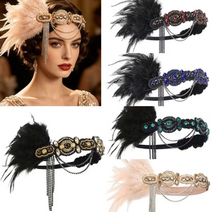 Diadema de Plumas Gatsby para Mujer, Diadema Vintage con Borlas de Diamantes de Imitación, Accesorio para Disfraz de Fiesta de los Años 20 - Product Image 1