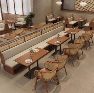 Juego de <span class=keywords><strong>restaurante</strong></span> occidental de ratán de madera maciza con tema del Sudeste Asiático para hoteles Cafés Cabina Sofás - Product Image 1