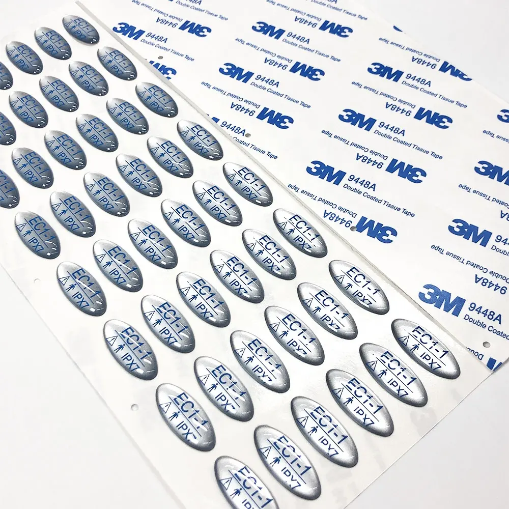 Op Maat Gemaakte Bedrukte Logo Waterdichte Transparante Siliconen Stickers Rechthoekige 3d Epoxy Stickers