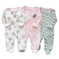 Pack Van 3 Baby Pyjama Met Mitten Longsleeve Baby Rompertjes Gedrukt Baby Boxpakjes