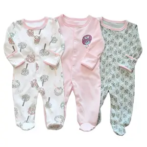 pack of 3 baby pajamas with mitten longsleeve baby rompers printed infant sleepsuits