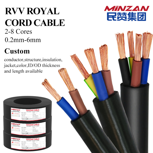 MiNZAN Wholesale Copper 2 3 4 5 Core Electric Cable Wire Multicore RVV NYY, 0.75 1 1.5 4 6 mm H05vvf Power Cord Cables