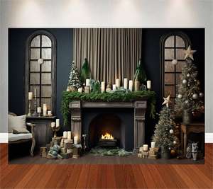 Fondos de Navidad <span class=keywords><strong>para</strong></span> fotografía pared verde Navidad chimenea estantería y árbol bebé foto de fondo <span class=keywords><strong>Photocall</strong></span> Props - Product Image 2