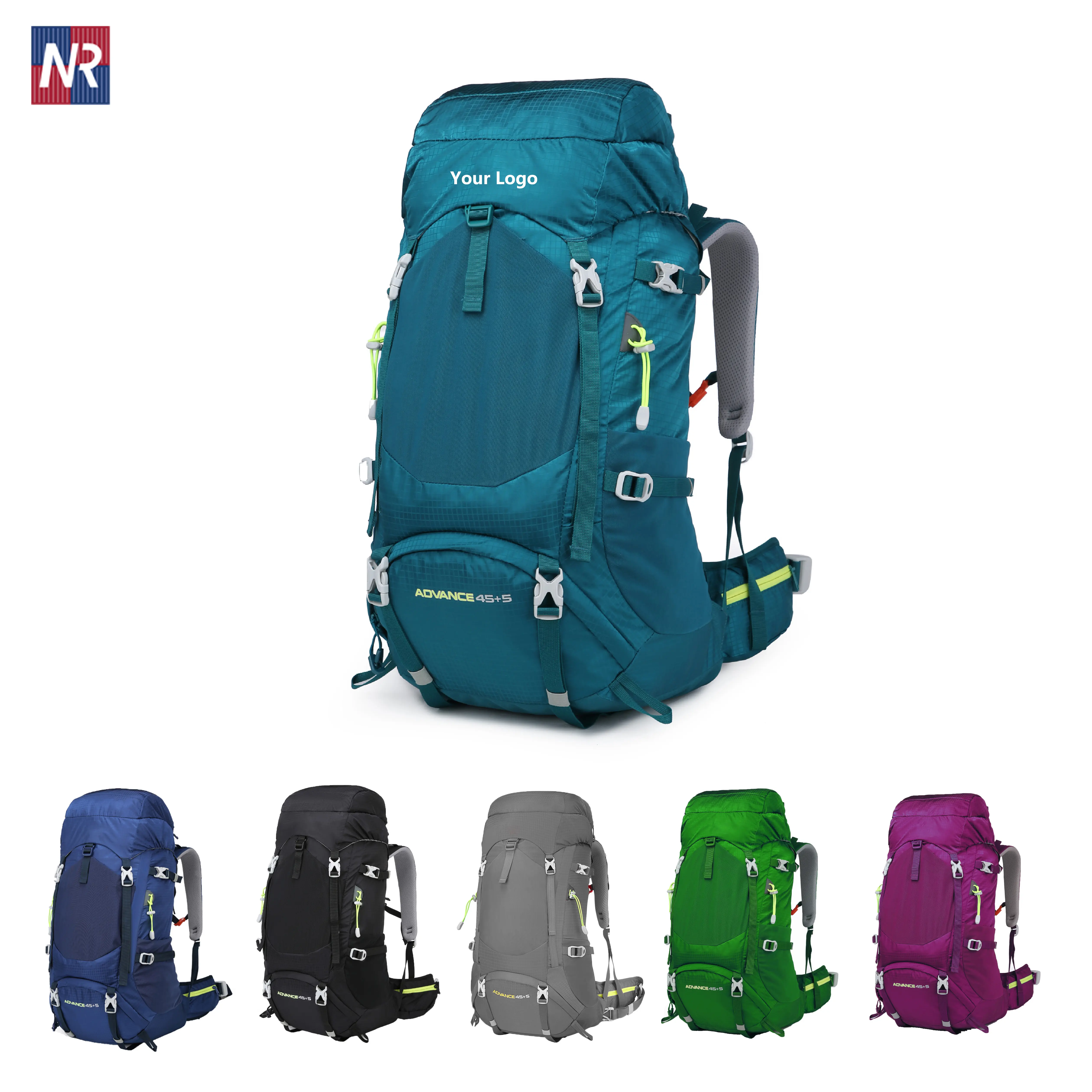 Mochila personalizada de gran capacidad para exteriores, mochilas de viaje impermeables de 50L, para acampar, senderismo, senderismo, todoterreno