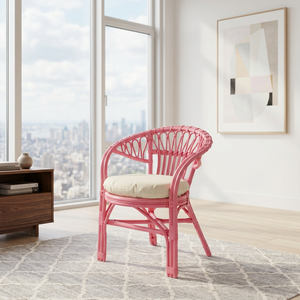 Fauteuil en rotin rose moderne avec coussin blanc, dossier à tiges, fauteuil de loisirs fait main pour le salon - Product Image 3