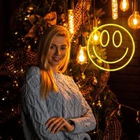 Lámpara de Pared LED de Neón Acrílica Neonawall IP65 con Cara Sonriente, Luz Amarilla Cálida, Interruptor USB, para Decoración de Tiendas y Dormitorios