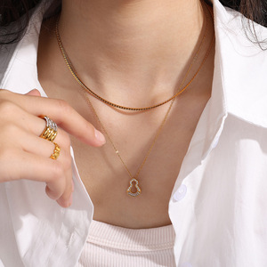 Collier pendentif gourde en alliage de zinc doré, serti de zirconium blanc, chaîne claviculaire pour femme, bijou cadeau - Product Image 4