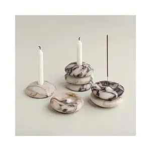 SHIHUI Natural Stone Custom Logo Marble Decoration Home Gifts Calacatta Viola Marble Stone Pillar Candle Holders