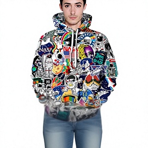 Colorful Space Adventure Astronaut Graphic Printed <b>Pullover</b> Hooded Sweatshirt with Rockets Planets and Cosmic Artwork - Product Image 2