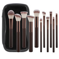 Ensemble de pinceaux de maquillage angulaires 7/11/13 Curry Color avec manche en bois et poils synthétiques doux, pour fard à joues, correcteur, lèvres, fard à paupières et poudre libre, avec pochette