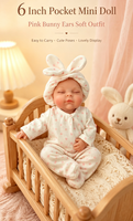 Poupée Reborn réaliste miniature de 6 pouces, en silicone solide, avec pyjama à oreilles de lapin, jouet compagnon mignon, cadeau pour filles et enfants