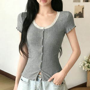 Camiseta de Punto con Cordones Delanteros, Transpirable y Ecológica para Mujer, Ajustada, Elástica y Casual - Product Image 3