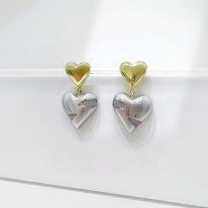 custom plata 925 <b>silver</b> <b>small</b> fine <b>stud</b> earring bulk two tone gold plated zircon dainty summer classic heart earrings for women - Product Image 3