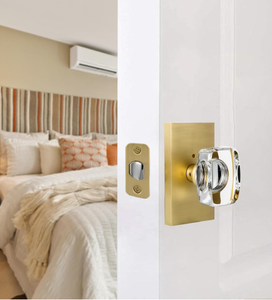 Durable Crystal Gold Glass <strong>Door</strong> <strong>Knobs</strong> with Lock and 3 Brass Key Privacy for Bedroom and Bathroom Satin Brass - Product Image 4
