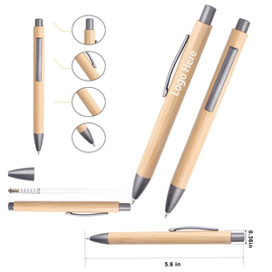 Stylos à bille rétractables en bambou écologiques personnalisés, prise en main confortable, bambou naturel, durables, pour fournitures de bureau - Product Image 3