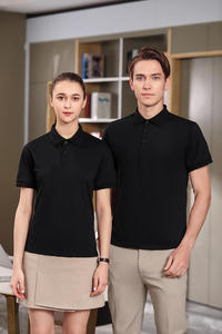 Camiseta azul marino ajustada de alta calidad para hombre, logotipo bordado personalizado, para Polo Golf, patrón sólido de punto - Product Image 4