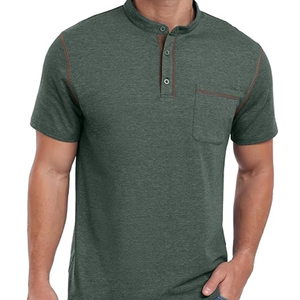 <b>Men's</b> Short Sleeve Stand Collar Slim Fit Solid Casual Breathable Knitted 200g Screen Printed <b>Henley</b> T-<b>Shirt</b> - Product Image 6