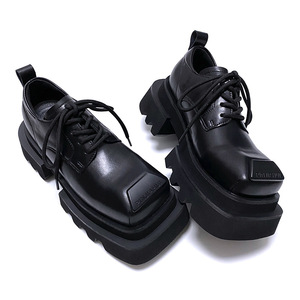 <span class=keywords><strong>Chaussures</strong></span> Derby sophistiquées à bout carré et lacets pour hommes, unisexe, à bout épais, semelle épaisse, rehaussant la taille, style britannique polyvalent, couleur unie - Product Image 1