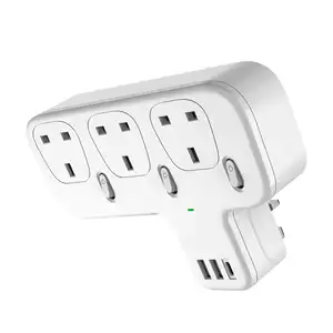 OSWELL Plug Adapter UK Multi Plug Extension with 3 USB 13A 3250W Wall Socket Power Extender Wall Multi plug Charger Adaptor